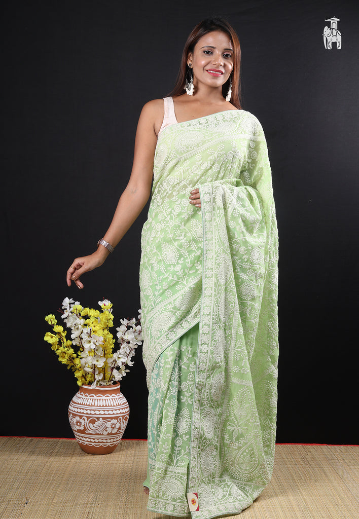 Mint Green Chikankari Saree