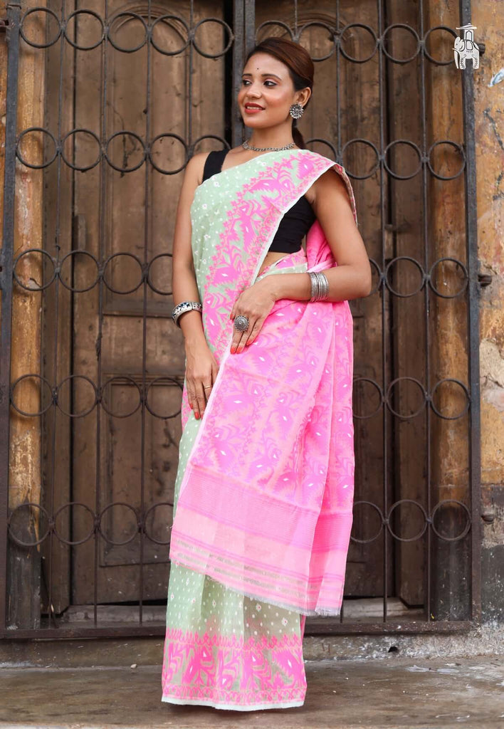 Mint Green Dhakai Jamdani Saree