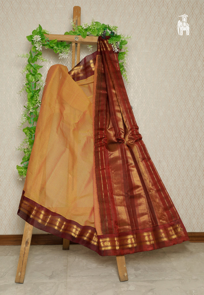 Mustard Yellow Cotton Gadwal Saree