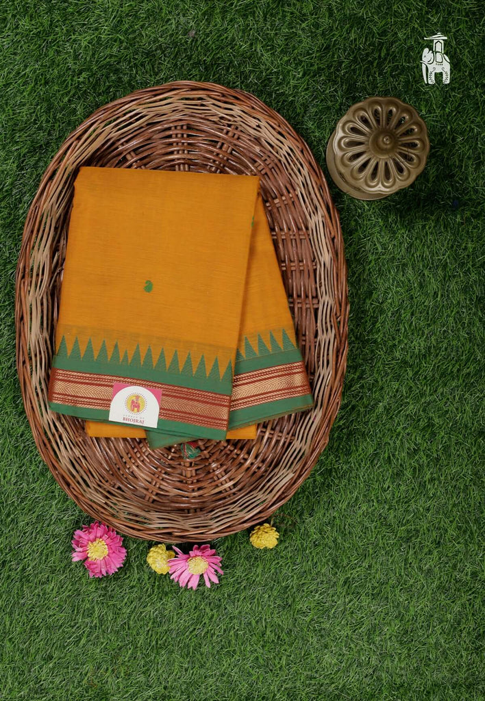 Mustard Yellow Cotton Kanjivaram Saree