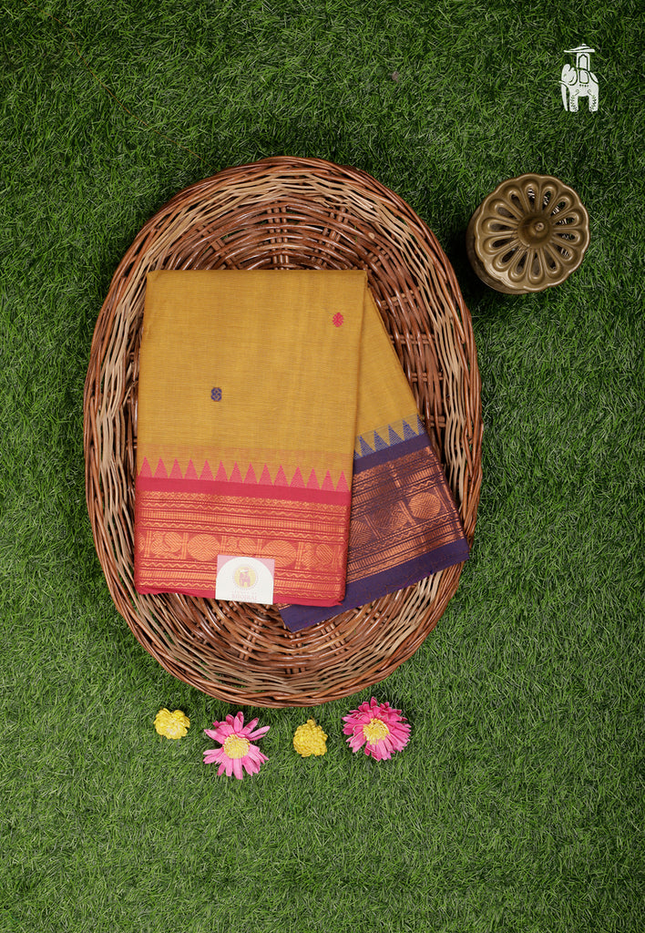 Mustard Yellow Cotton Kanjivaram Saree