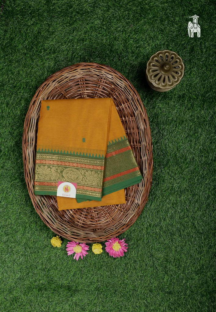 Mustard Yellow Cotton Kanjivaram Saree