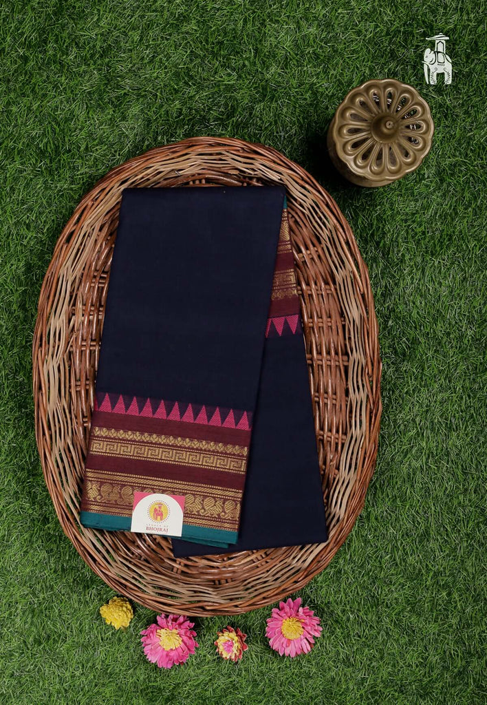 Navy Blue Maheshwari Cotton Saree