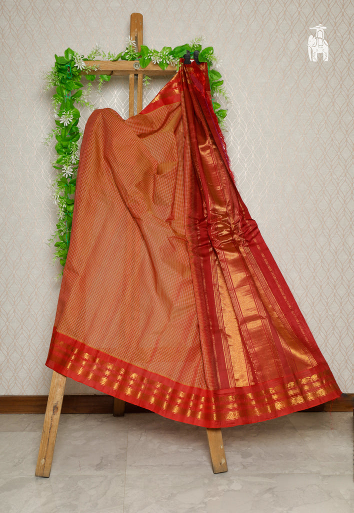 Orange Cotton Gadwal Saree