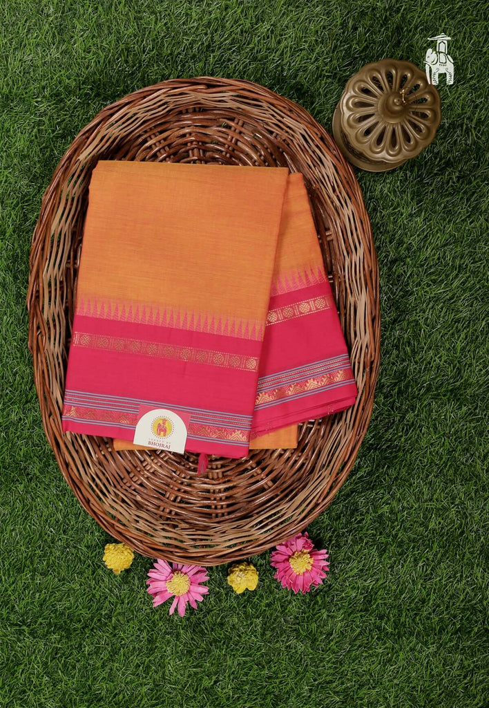 Orange Cotton Kanjivaram Saree