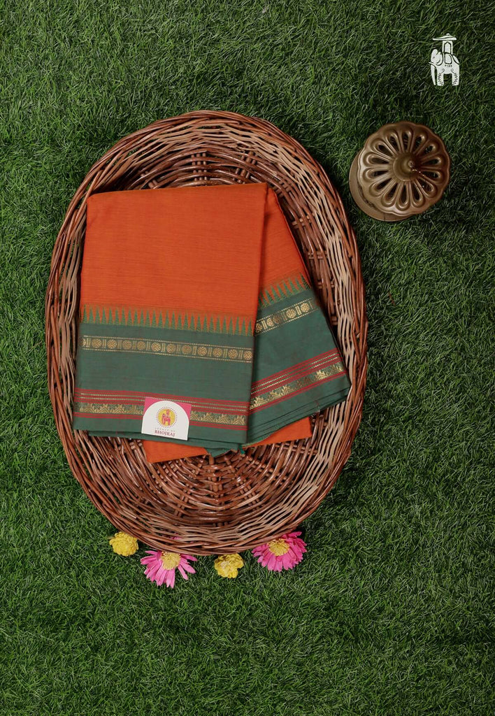 Orange Cotton Kanjivaram Saree