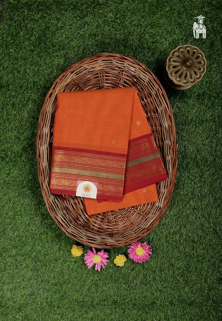 Orange Cotton Kanjivaram Saree