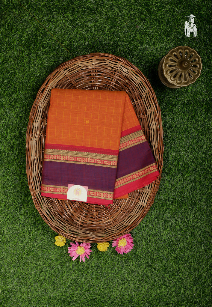 Orange Cotton Kanjivaram Saree