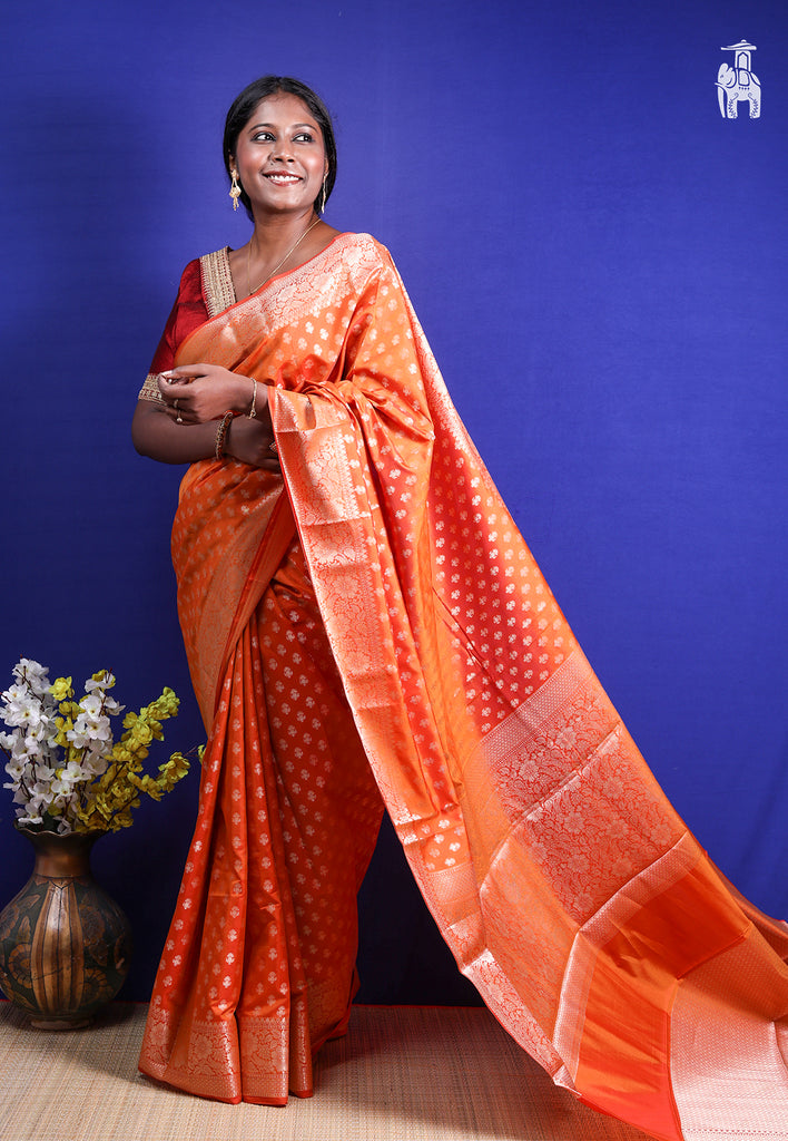 Orange Dupion Silk Saree