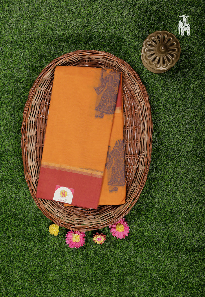 Orange Maheshwari Cotton Saree