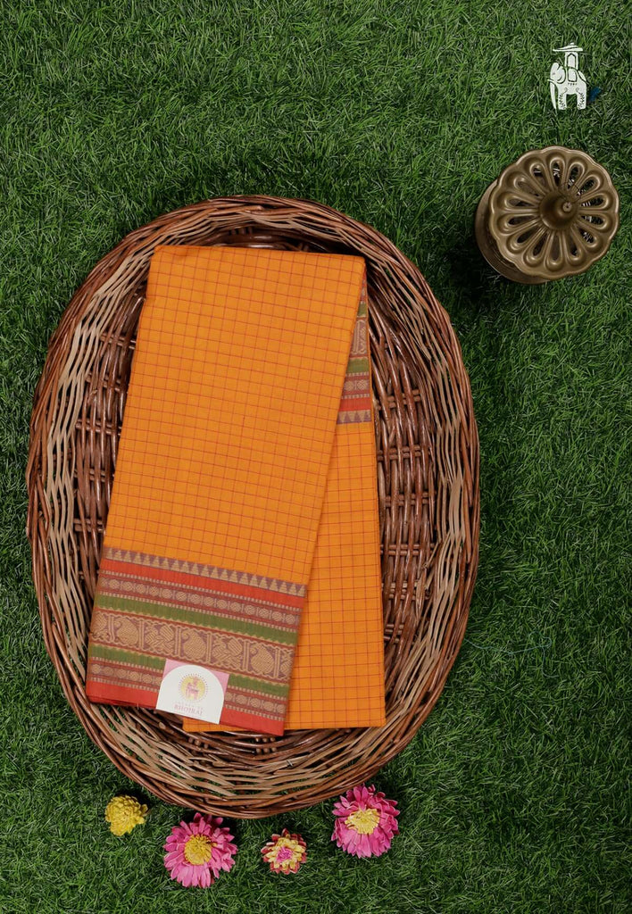 Orange Maheshwari Cotton Saree