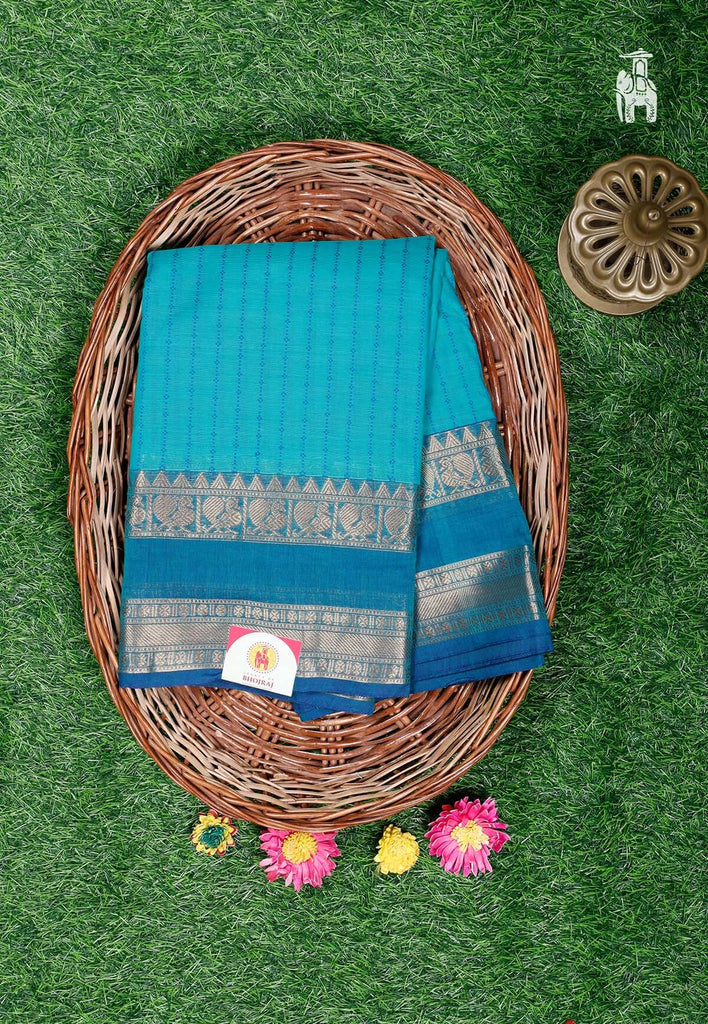 Pacific Blue Cotton Kanjivaram Saree