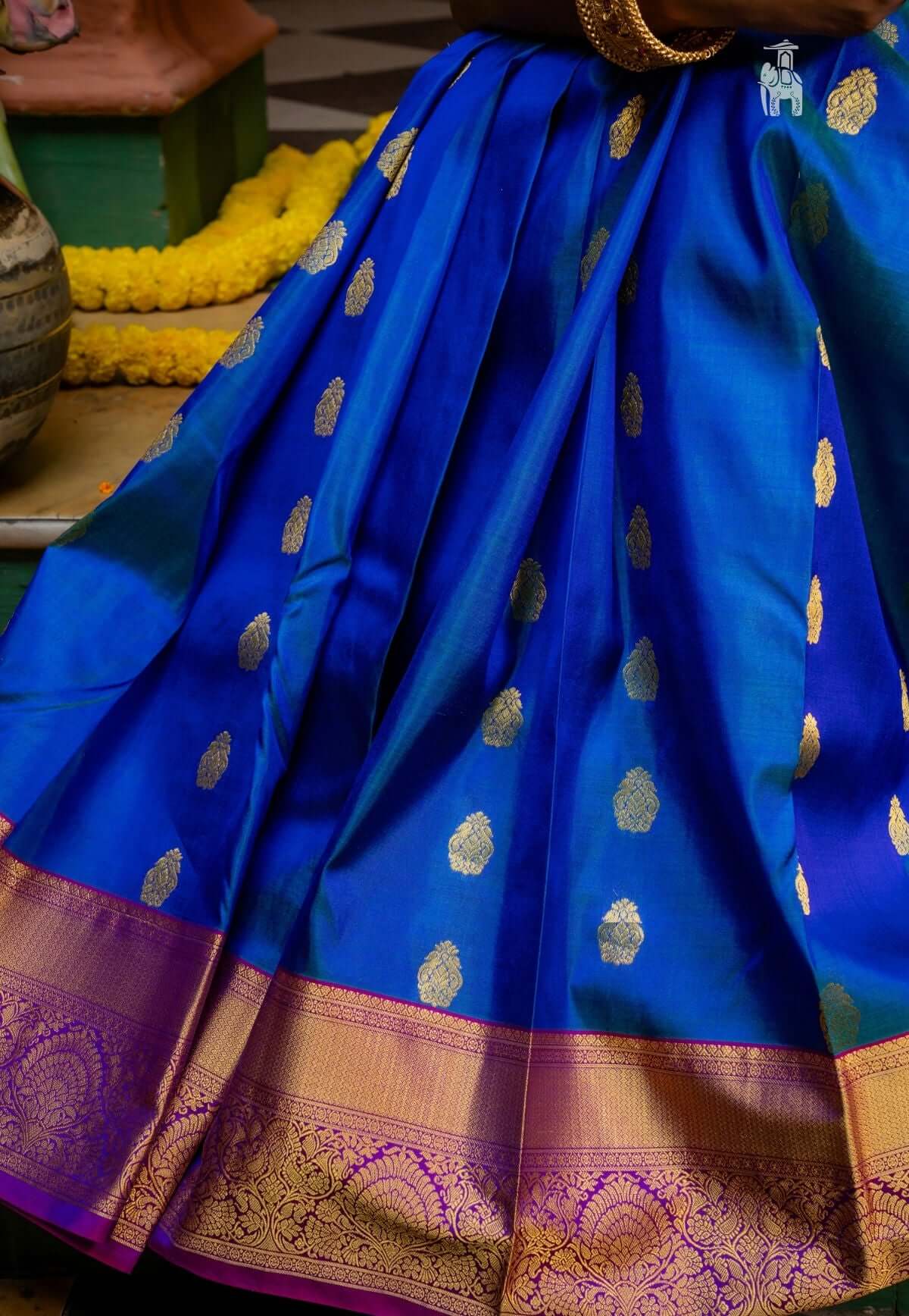 Peacock Blue and Magenta Floral Jacquard Pure Kanjivaram Silk Sari– Clio  Silks