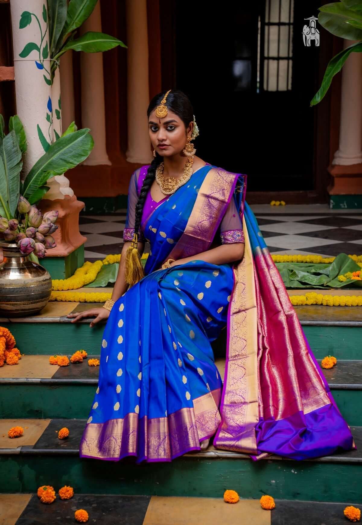 Double Toned Peacock Blue & Green 2gm Zari Bridal Elegance Kanchipuram –  Capell Haute Couture