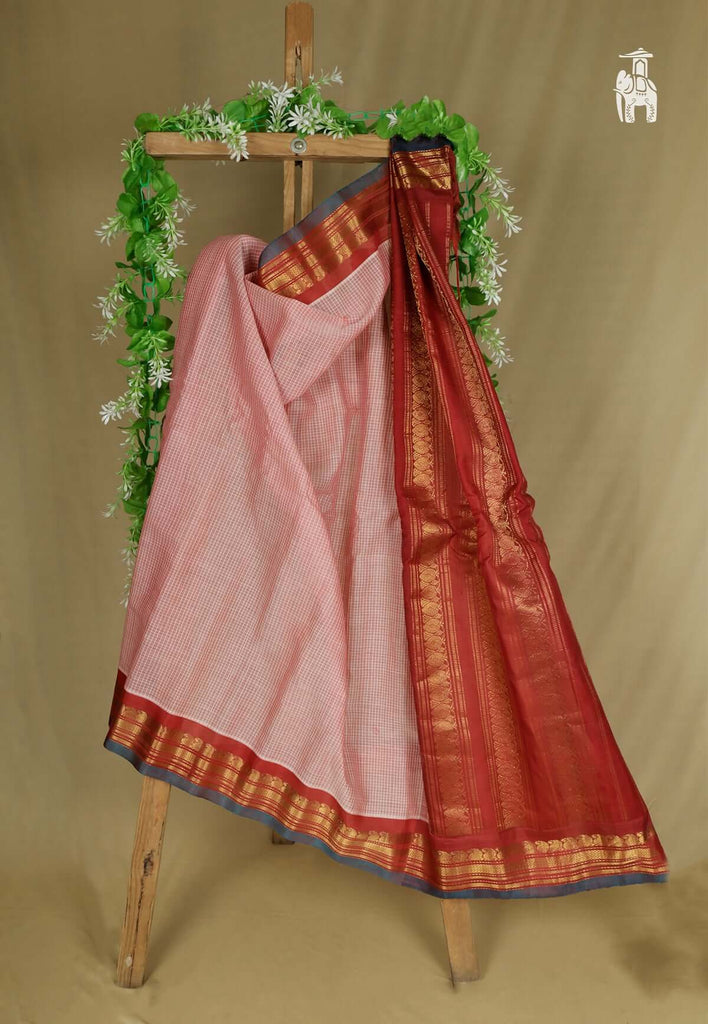 Pink Pure Cotton Gadwal Saree