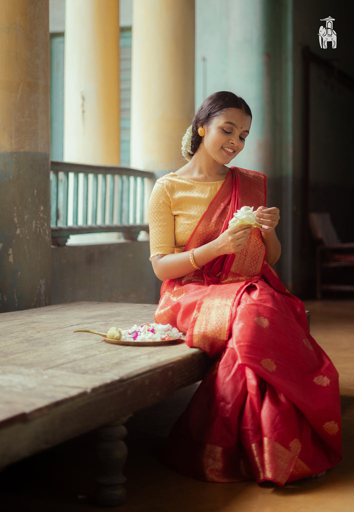 Pure Deep Rose Tussar Banarasi Saree