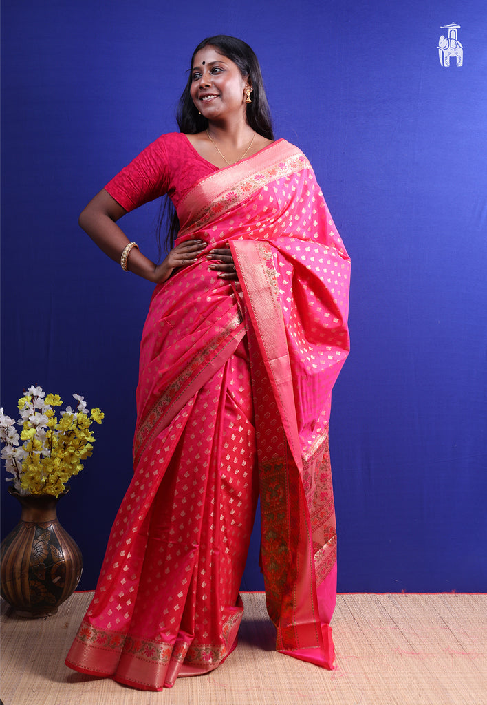 Rani Pink Dupion Silk Saree