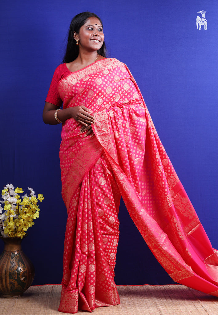 Reddish Pink Dupion Silk Saree