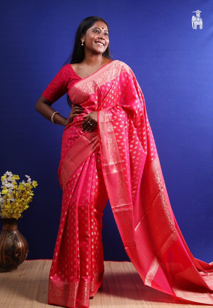 Reddish Pink Dupion Silk Saree