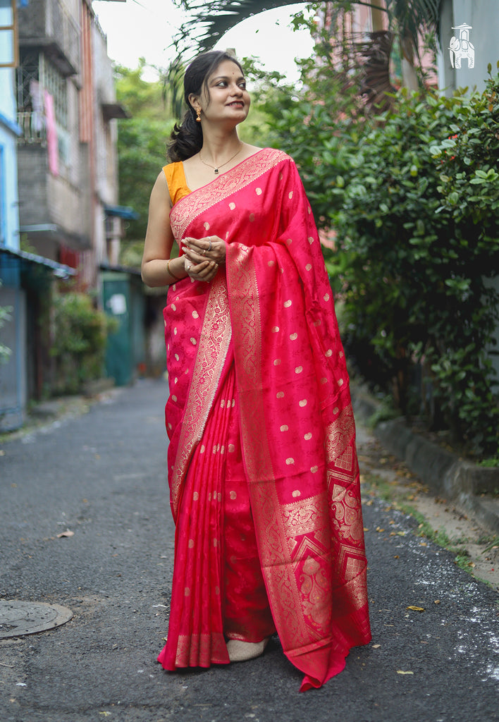 Reddish Pink Tanchoi Katan Saree