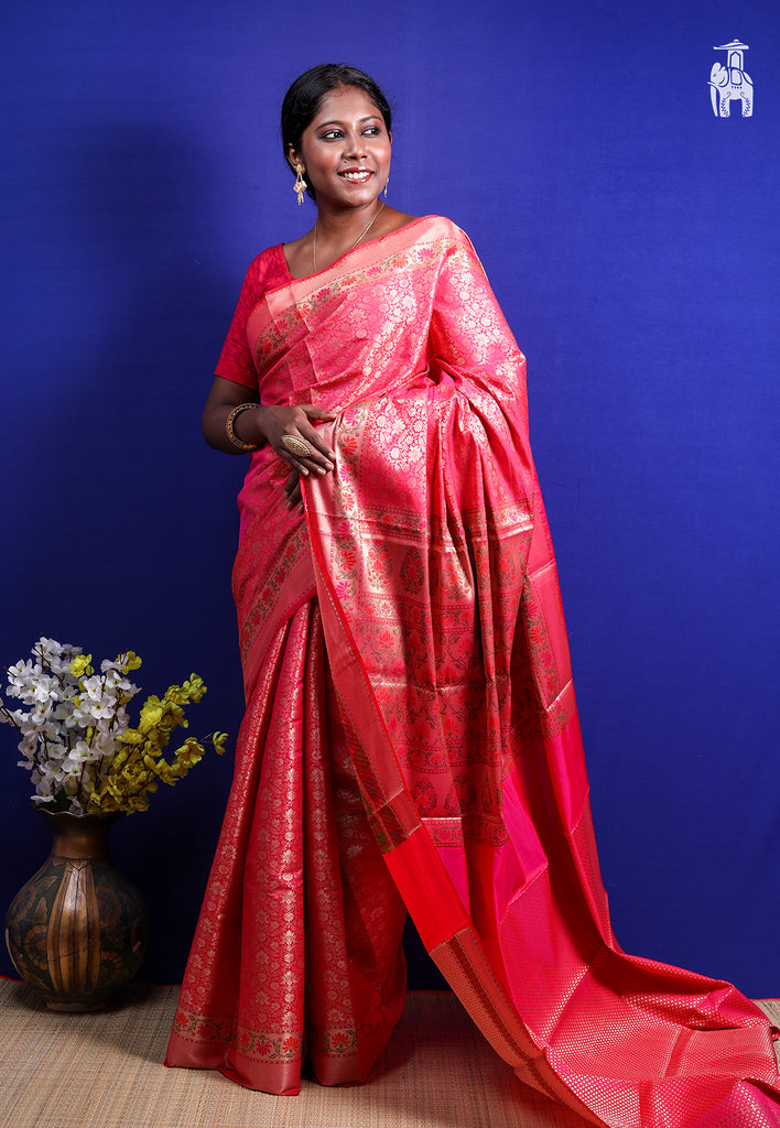 Rose Pink Dupion Silk Saree