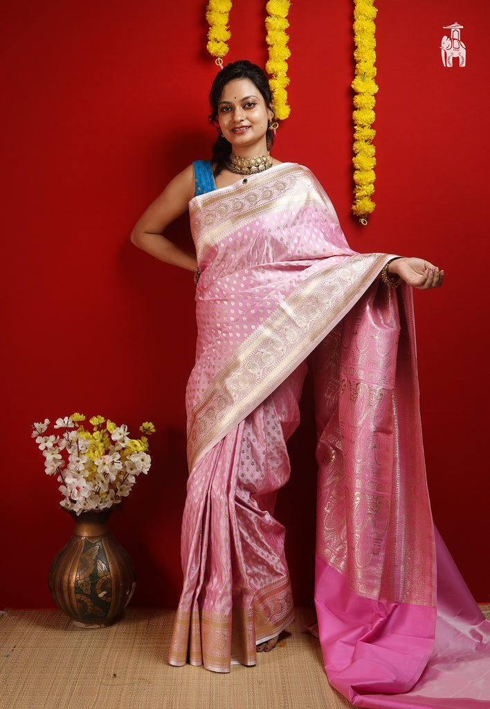 Rose Pink Katan Silk Saree