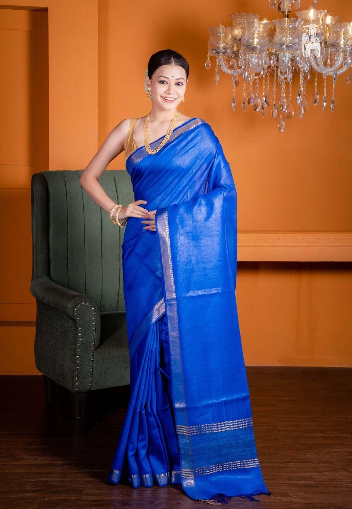 Printed Royal Blue Pure Silk Saree, 6.3 m (with blouse piece) at Rs 449 in  Surat