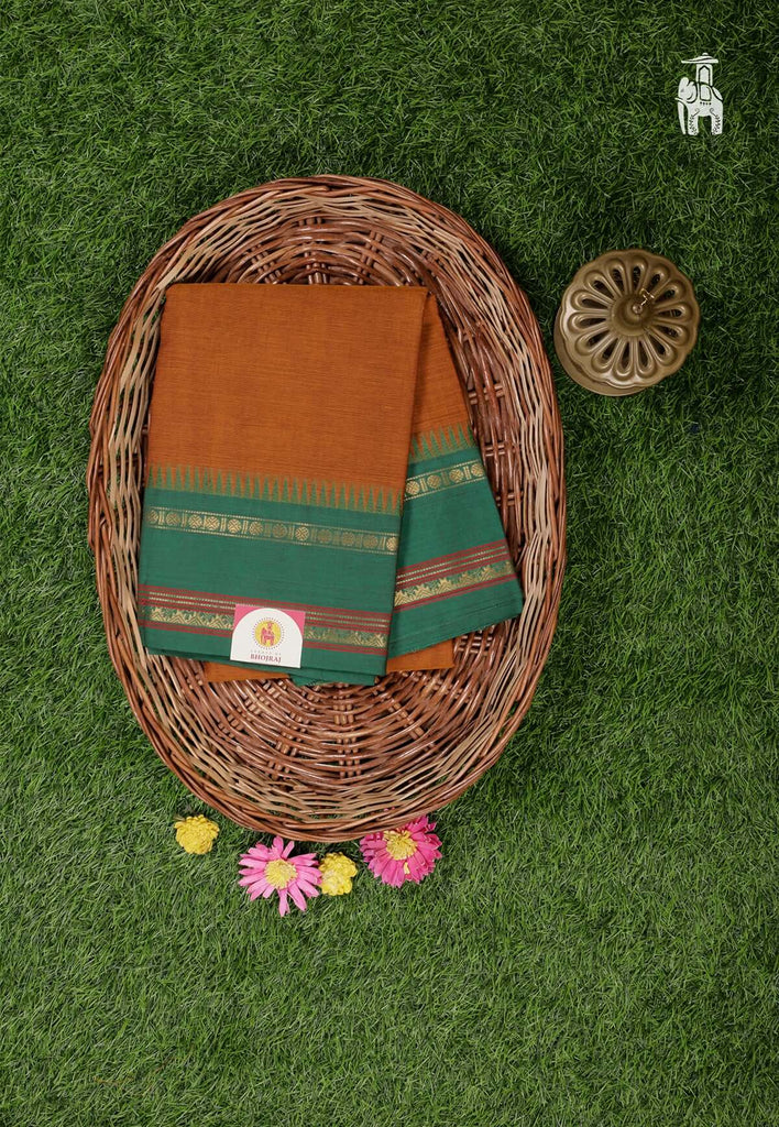 Rust Cotton Kanjivaram Saree