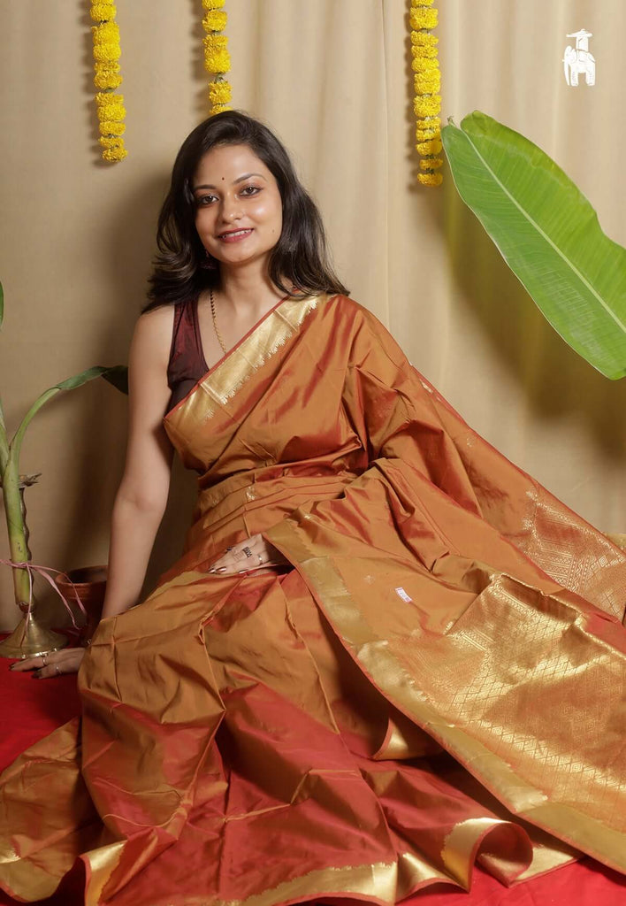 Rust Orange Kanjivaram Silk Saree