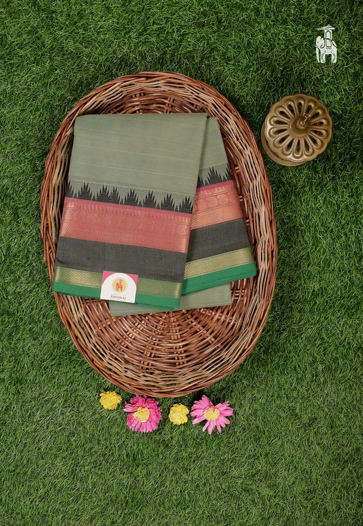 Sage Green Cotton Kanjivaram Saree