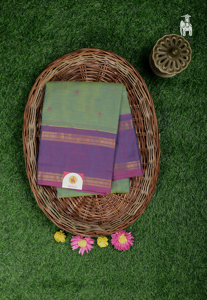 Sage Green Cotton Kanjivaram Saree