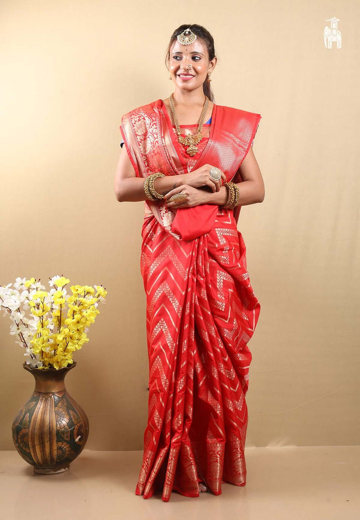 Vermilion Red Dupion Silk Saree