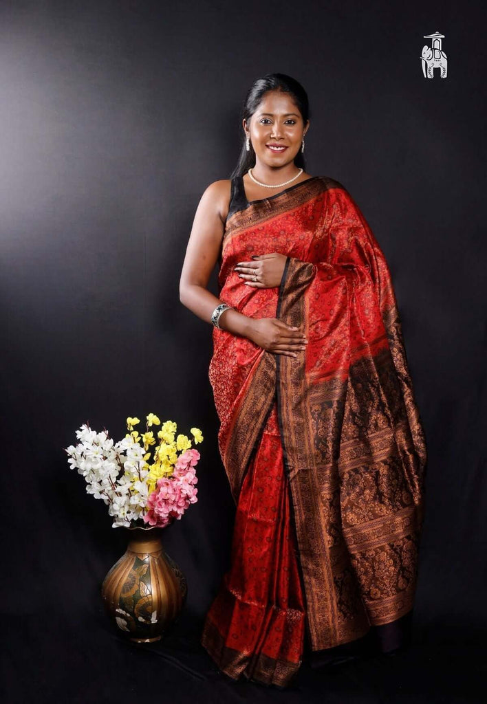 Vermillion Red Pashmina Silk Saree